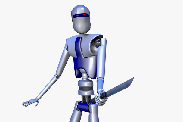 Un robot peligroso con un cuchillo en la mano (representación 3d
) - Foto, imagen