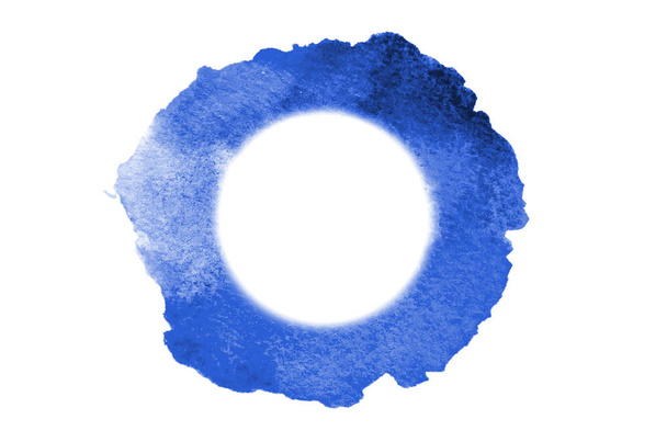 テキストのラウンドのスペースに青色のランダムな形状を形成水彩の抽象のスポットの背景イメージ - 写真・画像