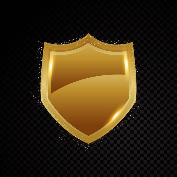 Gold brightly shield glowing security protection logo - Vektör, Görsel