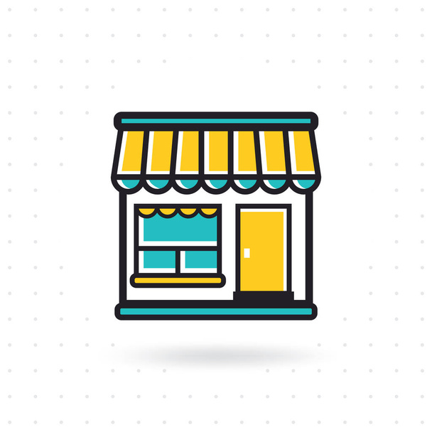 Alışveriş mağazası simgesi. Simge tasarlamak yapı Dükkanı. Vektör grafik, mobil uygulamalar ve Web siteleri için düz stilde simgesi saklayın. Renkli düz çizgi vektör çizim - Vektör, Görsel