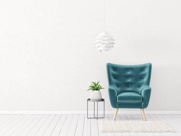modern living room with blue armchair - Fotografie, Obrázek