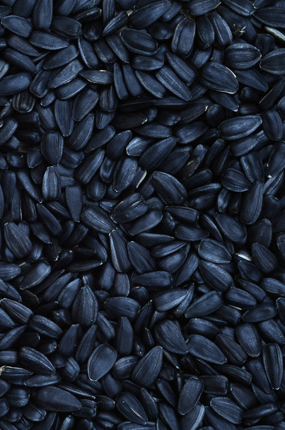 A pattern of many unprocessed fried sunflower seeds in a black shell. - Zdjęcie, obraz