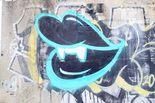 Imagen de fondo con un patrón de graffiti, que se aplica a una pared de hormigón con pinturas en aerosol
 - Foto, imagen