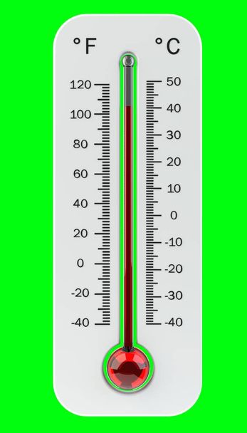 Thermometer with red temperature rise 3D rendering - Foto, afbeelding