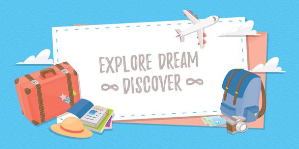 Travel banner for web design, poster or application. travel stuffs for your design. - Вектор,изображение