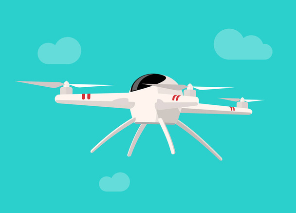 Flying drone vector illustration isolated on blue sky background cartoon - Vektor, Bild