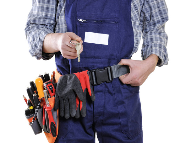 Young electrician technician in clothes and work tools isolated  - Foto, Imagem