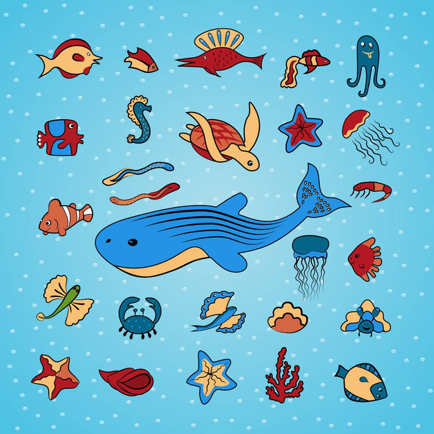 Clip art with marine life - Vector, Image