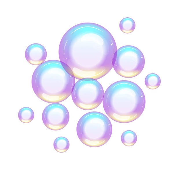 Gruppe von bunten Seifenblasen klein und groß - Vektor, Bild