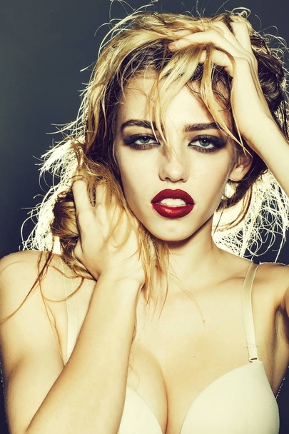 Pretty woman with red lips - Photo, Image