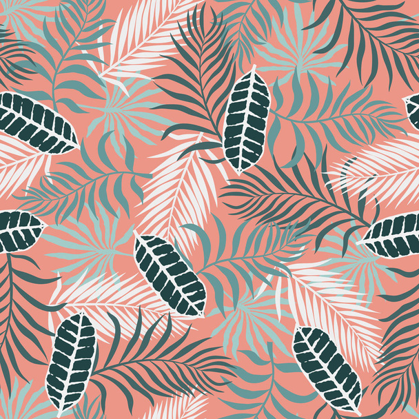 Palm trópusi háttér levelek. Varrat nélküli virágmintás.  - Vektor, kép