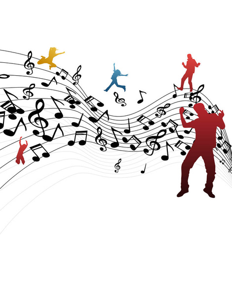 Easy to edit vector illustration of wavy musical notes with dancer - Vettoriali, immagini