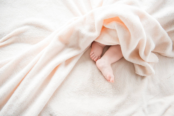 Rotund baby feet covered with rug - Φωτογραφία, εικόνα