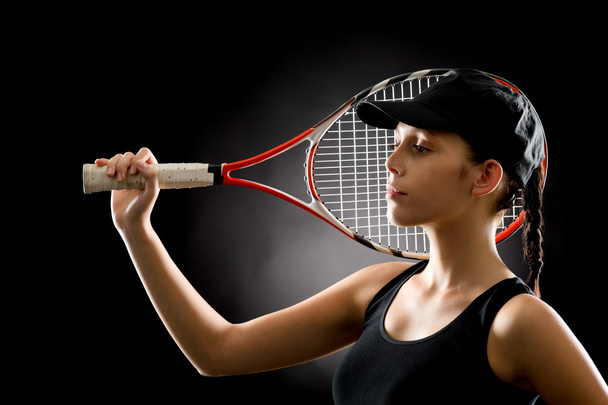 Esporte tênis mulher posando com raquete
 - Foto, Imagem