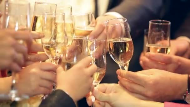 Guests raising glasses for a toast on a wedding. - Footage, Video