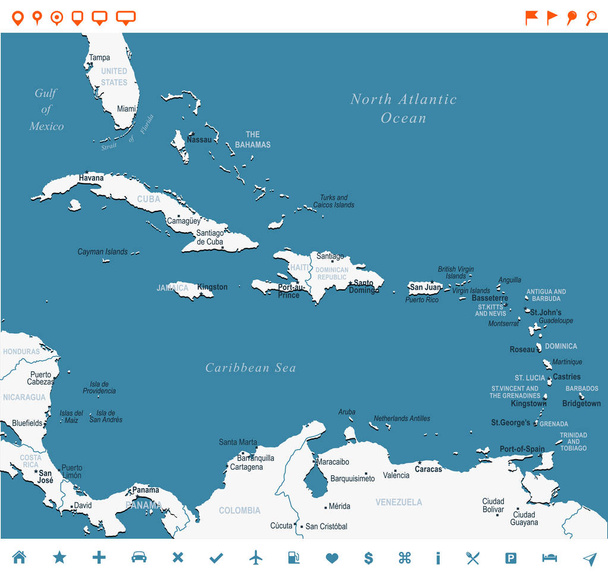De Caribische kaart - vectorillustratie - Vector, afbeelding