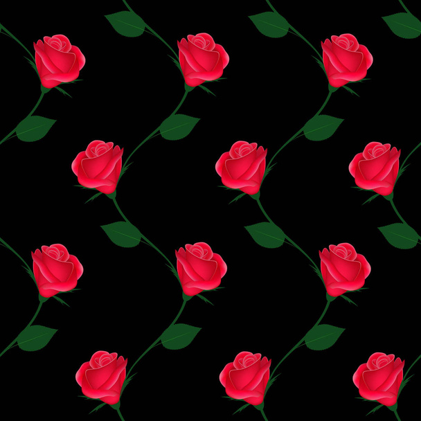 Branches of roses on a black background, vertical seamless pattern. - Vector, Image