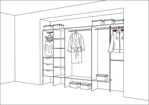 3D vector sketch. Wardrobe with sliding doors in the interior.  - Vector, Image