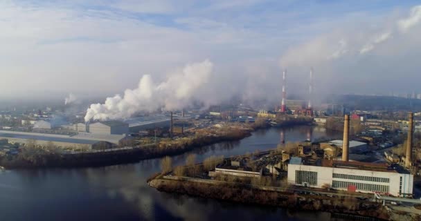 Garbage incineration plant. Waste incinerator plant with smoking smokestack. The problem of environmental pollution by factories. - Footage, Video