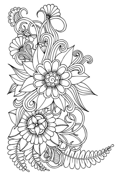 Black and white flower pattern for adult coloring book. - Вектор, зображення