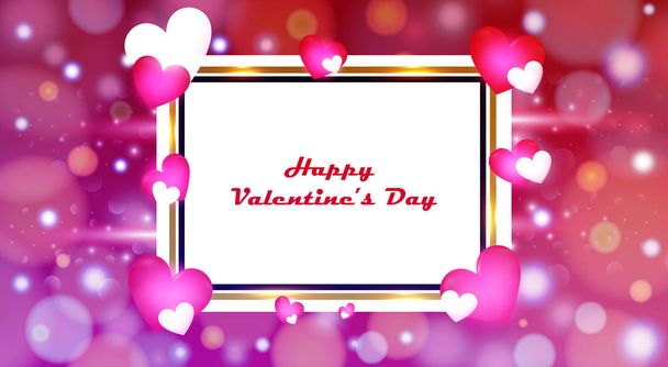 Golden frame Valentines day with colorful hearts background. Wallpaper, flyer, invitation, brochure, banners, vector illustration, eps10 - Vettoriali, immagini