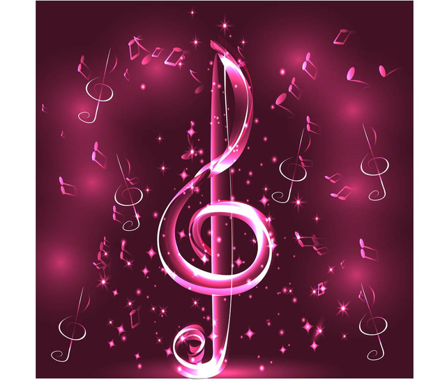 Elegante lichtgevende contour van de treble clef op een donkere achtergrond, neon-effect, muziek, muzieknoot - Vector, afbeelding