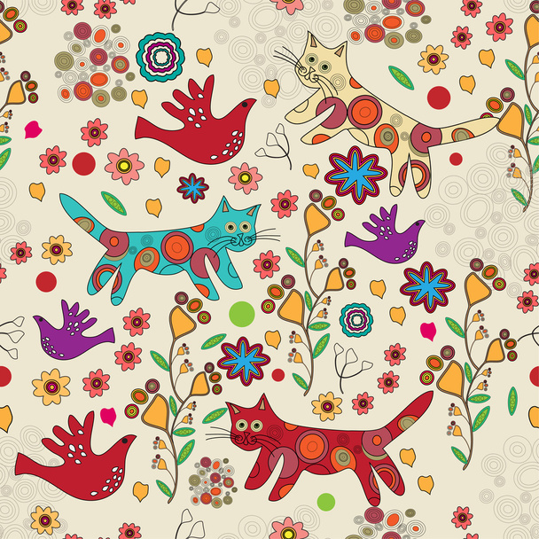 Vector folk background with cats. - Vector, Image