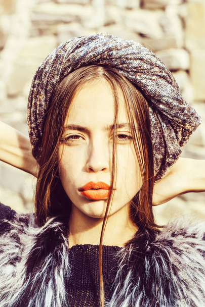 fashionable woman with orange lips - Φωτογραφία, εικόνα
