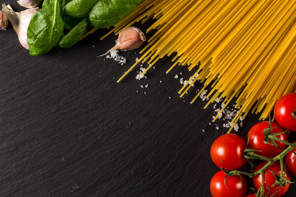 Culinary background for pasta, tomato, herbs and spices - Zdjęcie, obraz