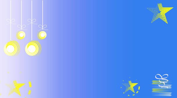 Banner de Navidad con fondo azul - bolas amarillas y estrellas
 - Vector, imagen