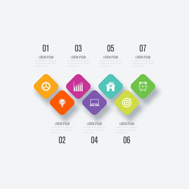 Business infographics template 7 steps with square - Вектор, зображення