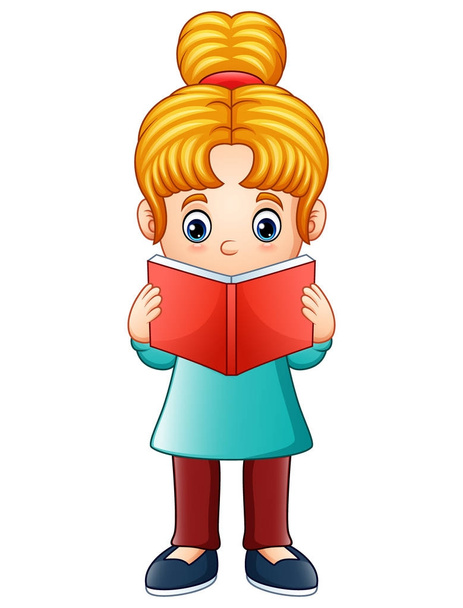 Vector illustration of Little girl reading a book - Vector, Image