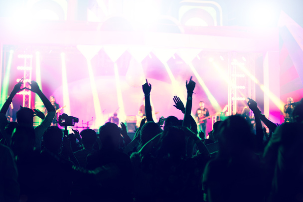 silhouetten van concert menigte op Achteraanzicht van festival menigte rais - Foto, afbeelding