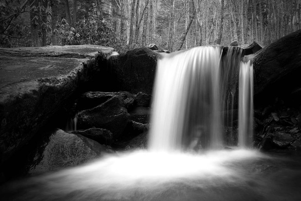 Vitesse d'obturation lente Photographie de nature d'une cascade avec des pierres recouvertes de mousse
. - Photo, image