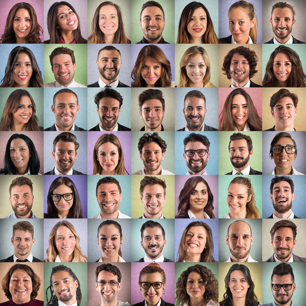Caras felices y positivas collage de gente de negocios
 - Foto, Imagen
