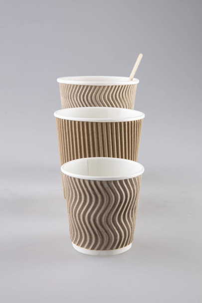 corrugated cups of different volume for hot drinks - Photo, Image