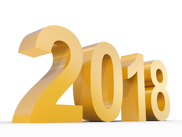 konzeptionelle 2018 goldenes Jahr aus glänzend gelbem Metall Schrift isoliert auf weißem Hintergrund  - Foto, Bild