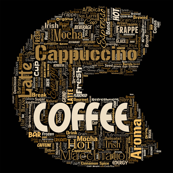conceptual coffee break word cloud in form of letter font C  - Photo, Image