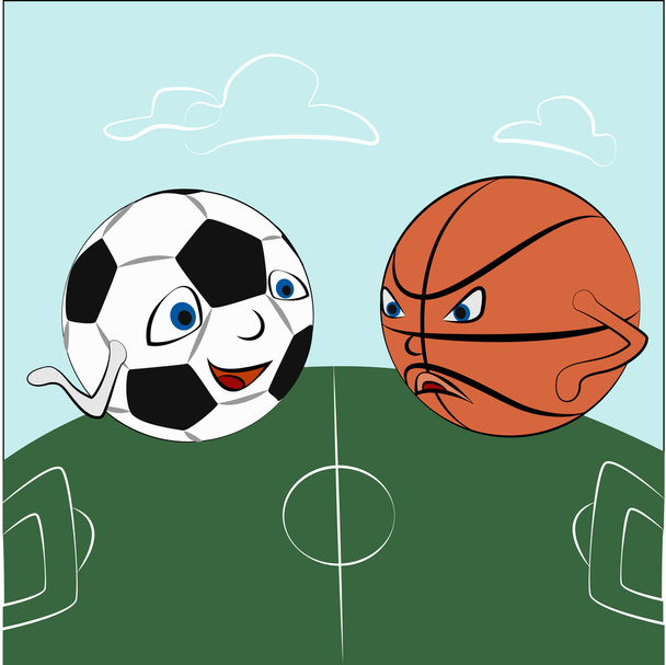 Cartoon sport balls on the field. Vector illustration. - Vector, Image