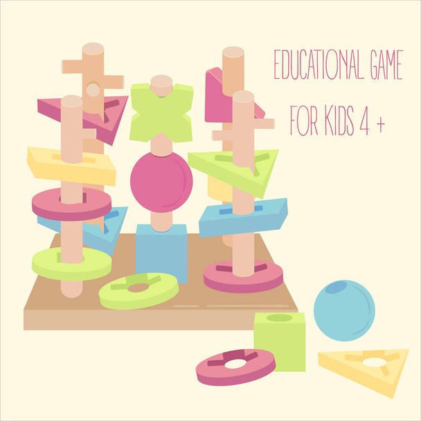 Wooden blocks beads on pegs educational game - Vector, Image