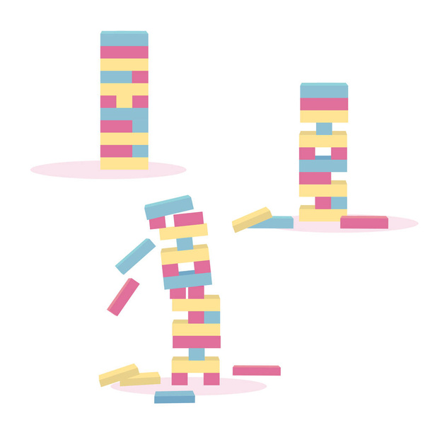 塔ゲーム ジェンガをセットします。木製のブロック ゲーム - ベクター画像