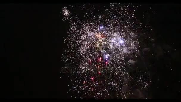 Zeitlupe schöner Feuerwerke getrennt auf schwarzem Hintergrund - Filmmaterial, Video