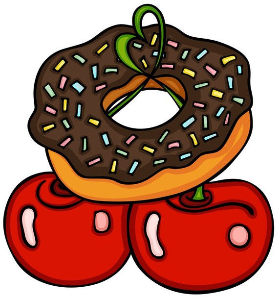 Cherries with chocolate cake donut - Vector, Image
