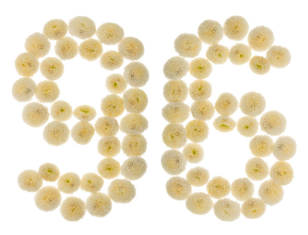 Números arábigos 96, noventa y seis, de flores de crema de crisantemos
 - Foto, Imagen
