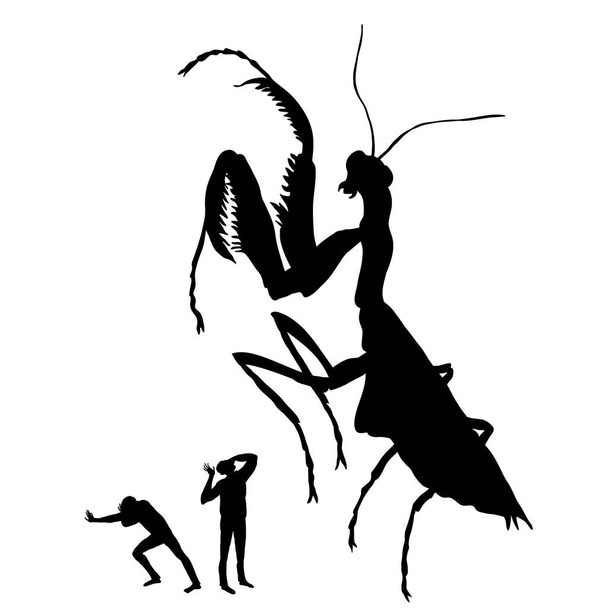 Silhouette of the huge praying mantis - Vector, Image