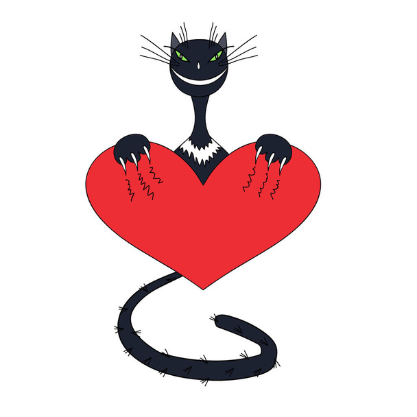 cat with heart. color vector - Vector, Image