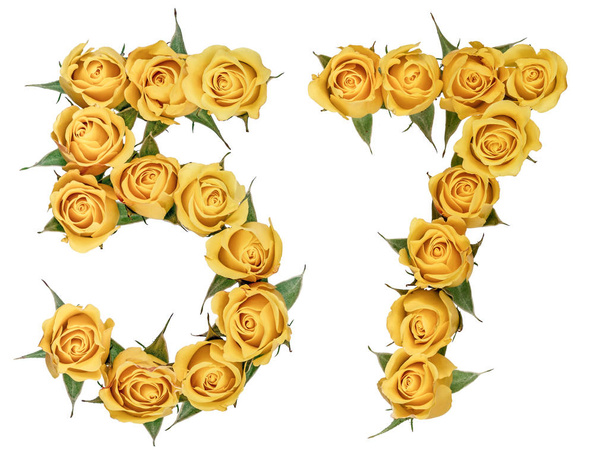 Арабські цифри 57, п'ятдесят сім, від жовті квіти з троянди, iso - Фото, зображення
