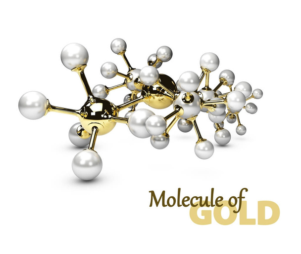 3D illustratie van Molecule van goud, geïsoleerde Wit - Foto, afbeelding