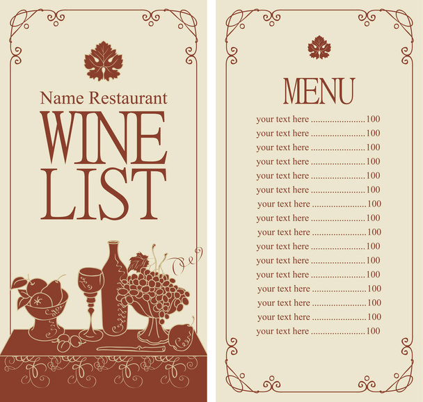 Vector carta de vinos con lista de precios y bodegón
 - Vector, imagen