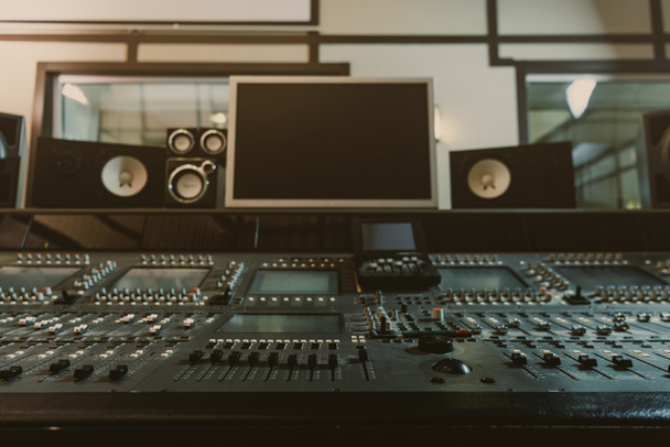 view of graphic equalizer at modern recording studio - Φωτογραφία, εικόνα